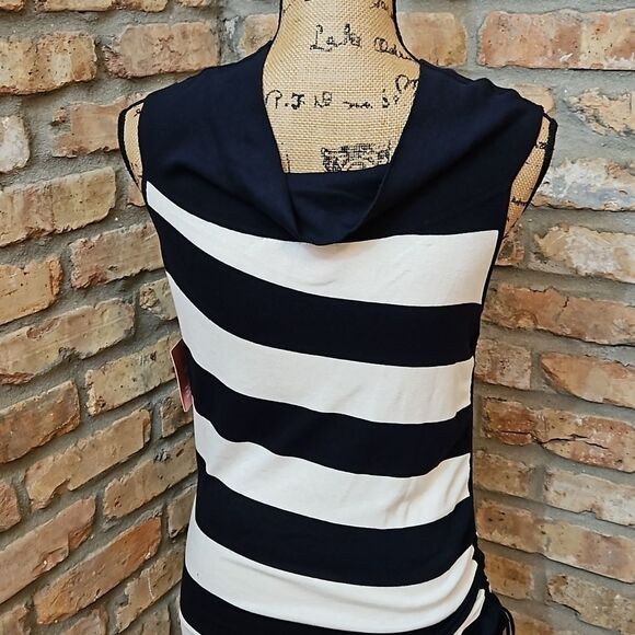 NWT Esprit black & white stripe gatheted side top size Medium - Picture 6 of 13